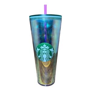 Starbucks Mermaid Scale Iridescent Venti Tumbler 24oz Teal Blue Pink Straw
